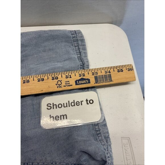 Evereve Chambray Denim short Romper jumpsuit Size L Western Boho v-neck lyocell - Picture 12 of 13